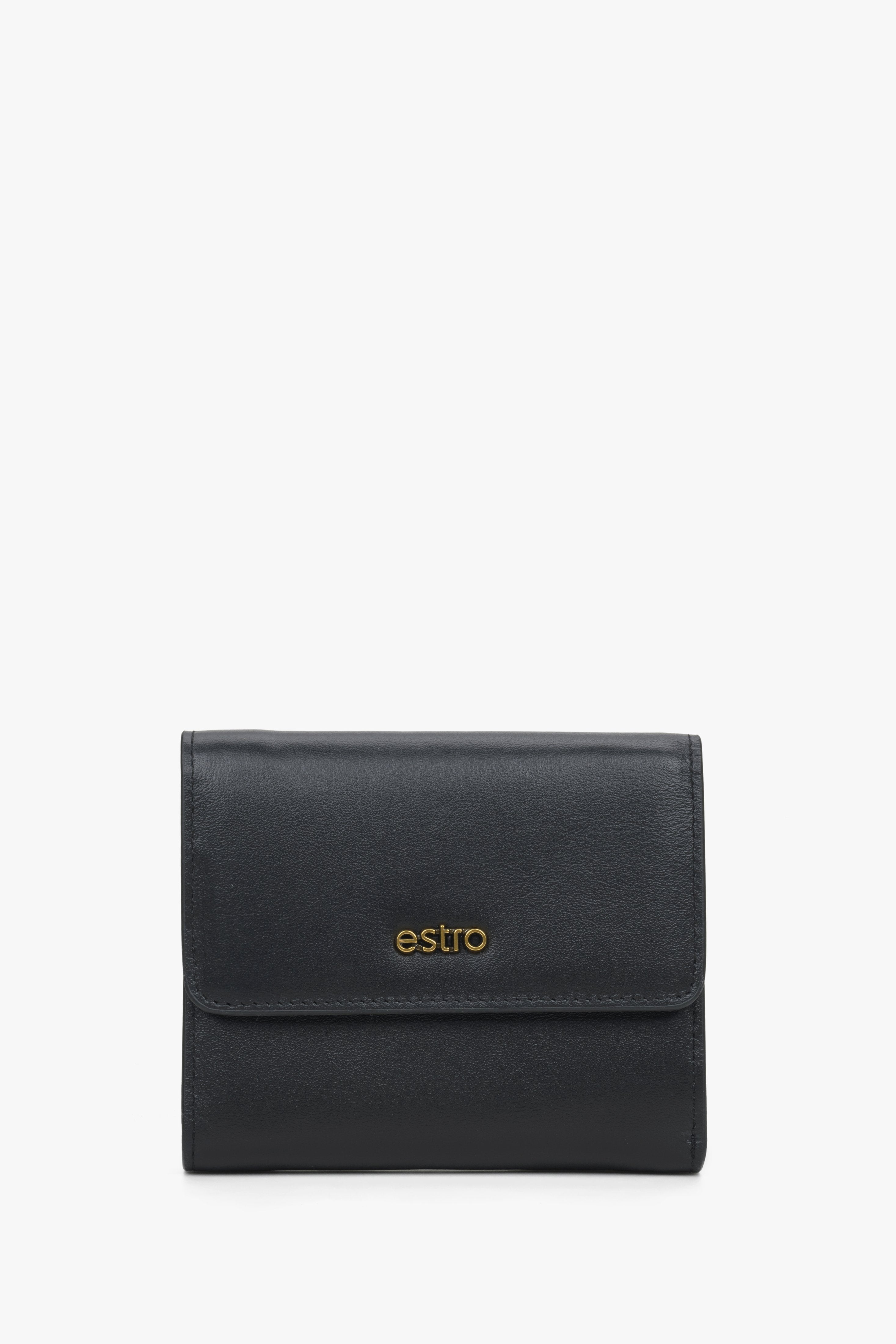 Women's Small Tri-Fold Black Wallet made of Genuine Leather Estro ER00114486.