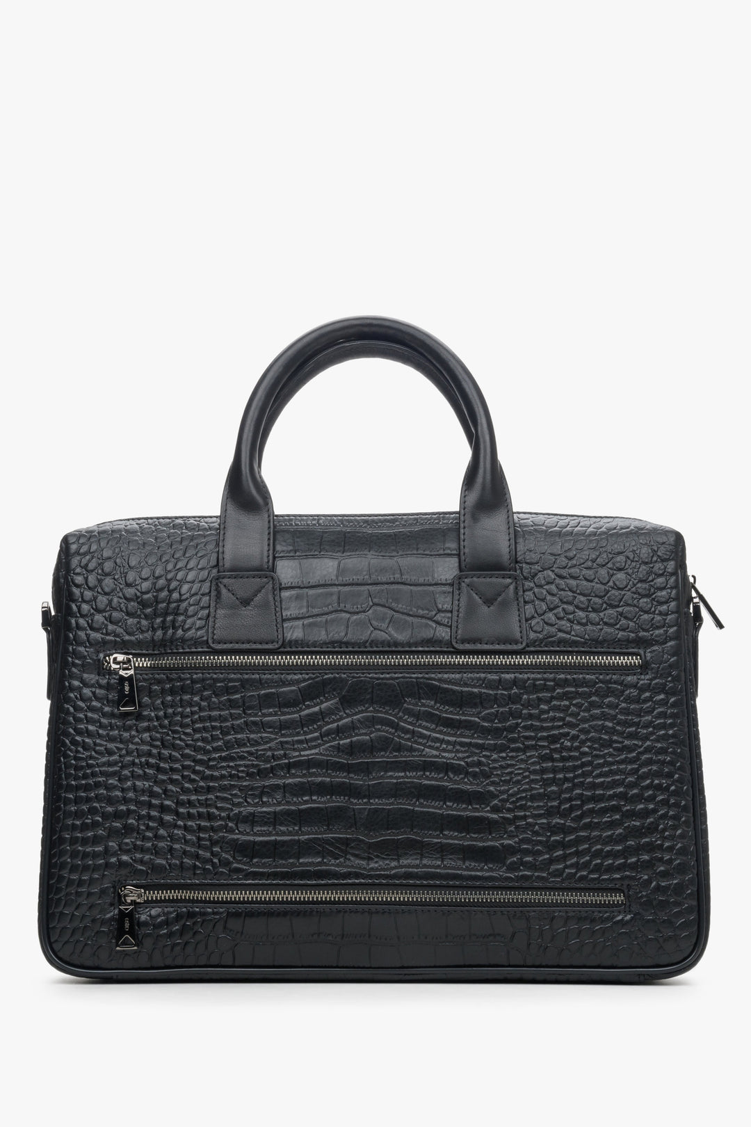 Reverse side of the men's leather briefcase made of textured genuine leather by Estro.