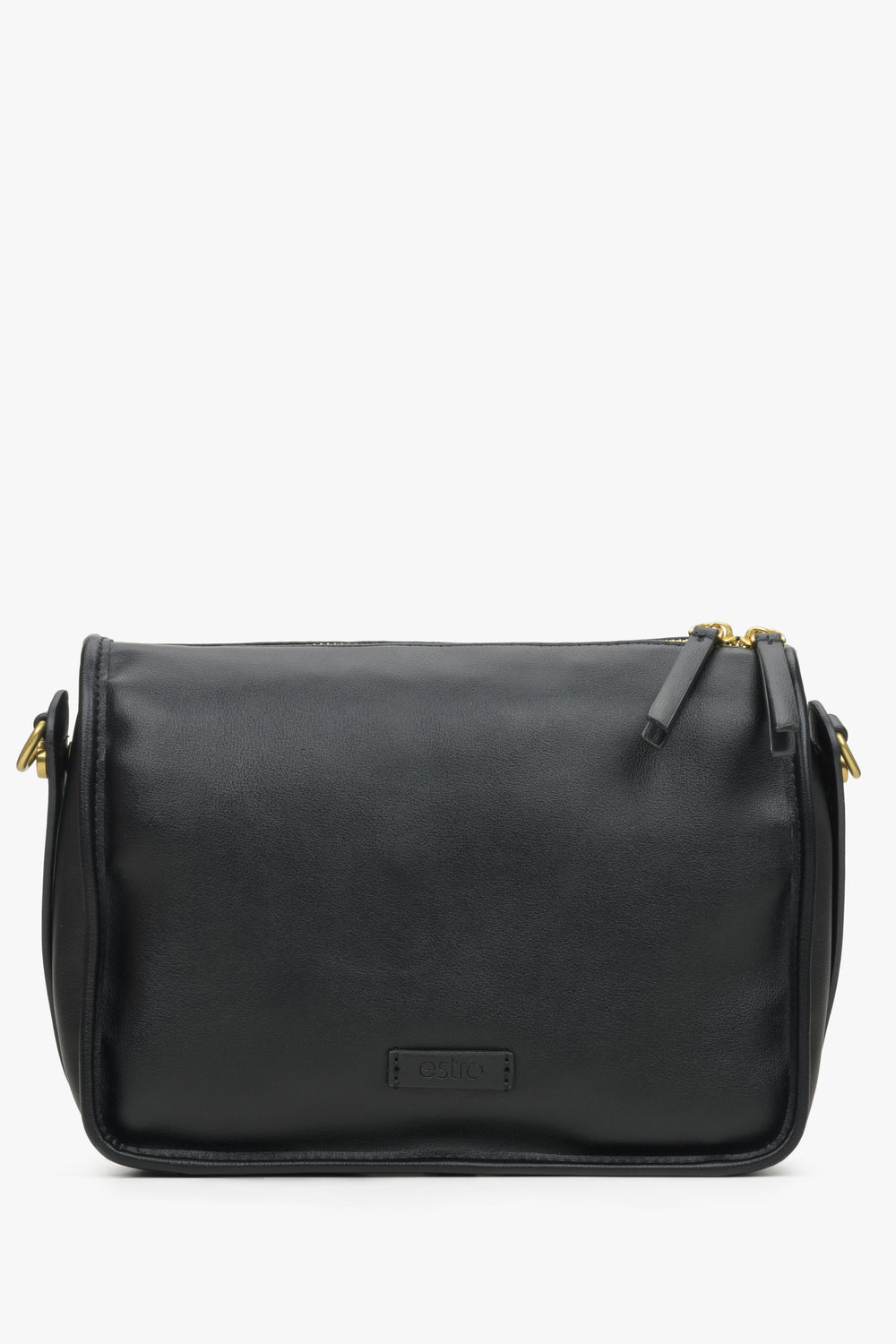 Black Leather Shoulder Bag with Adjustable Strap Estro ER00114403.