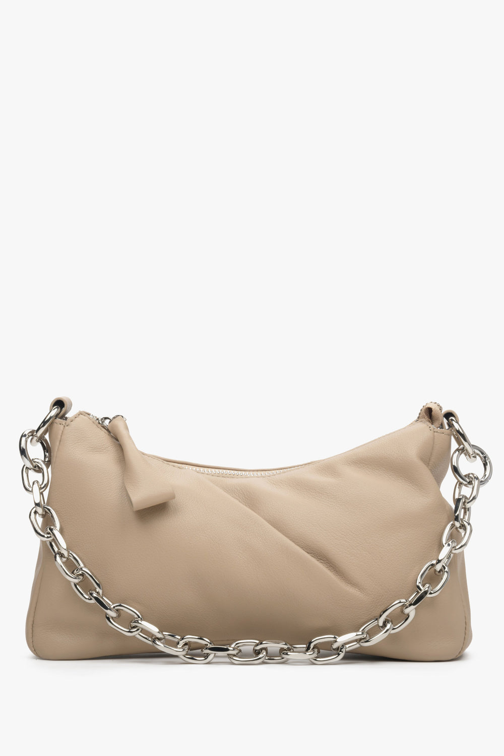 Women's Beige Chain Strap Shoulder Bag made of Genuine Leather Estro ER00113722.