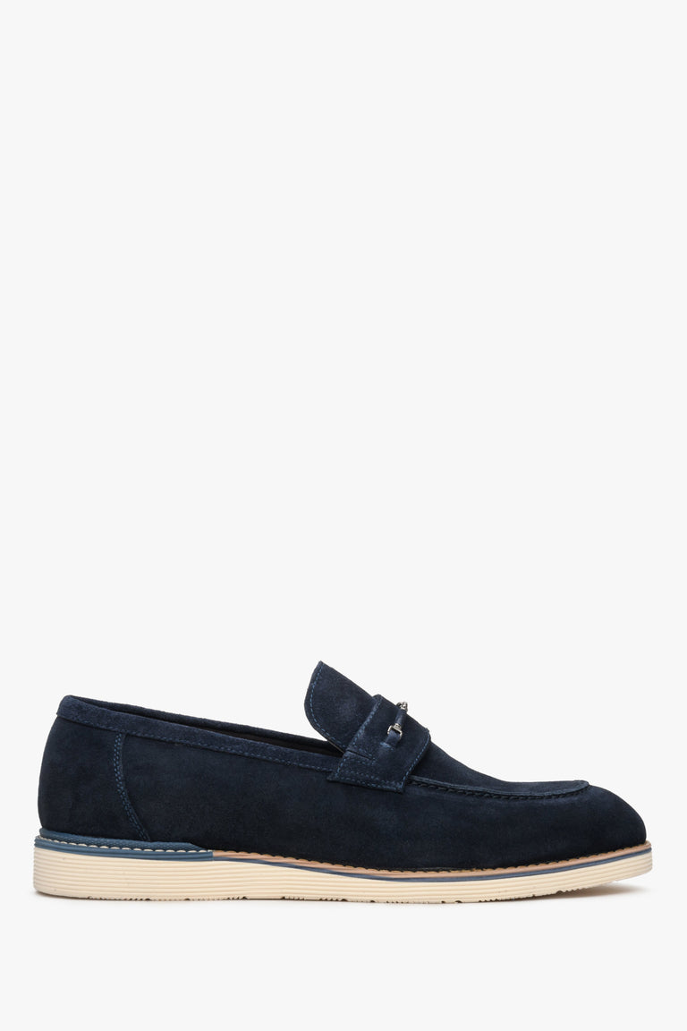 Men's Navy Blue Velour Loafers for Fall Estro ER00112587.