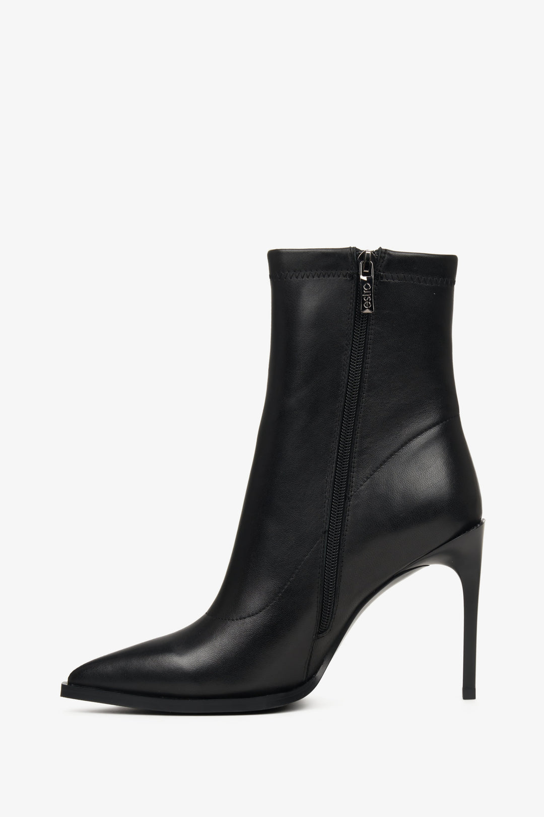 Estro brand high-heeled women's ankle boots made of black genuine leather - shoe profile.