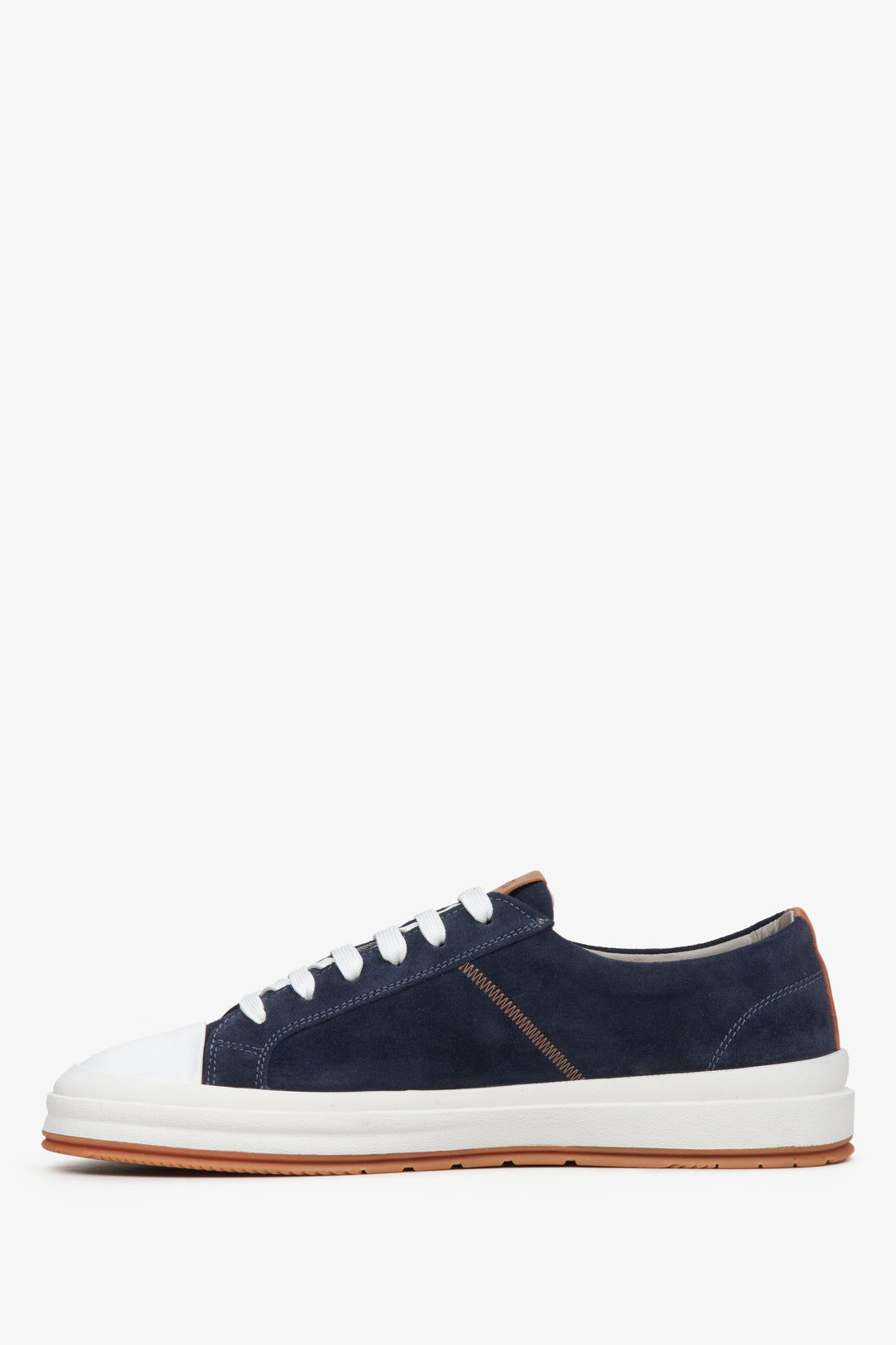 Men's navy blue velour sneakers by Estro - shoe profile.