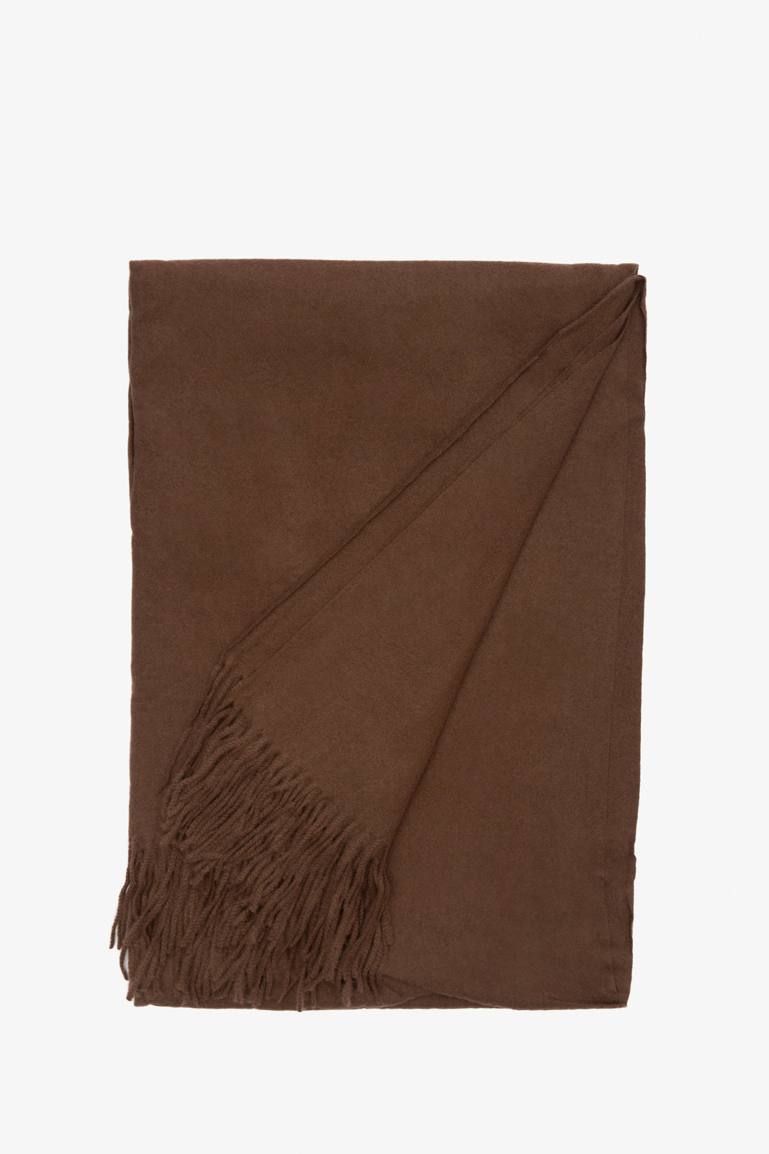 Stylish women's scarf with fringes in dark brown by Estro.