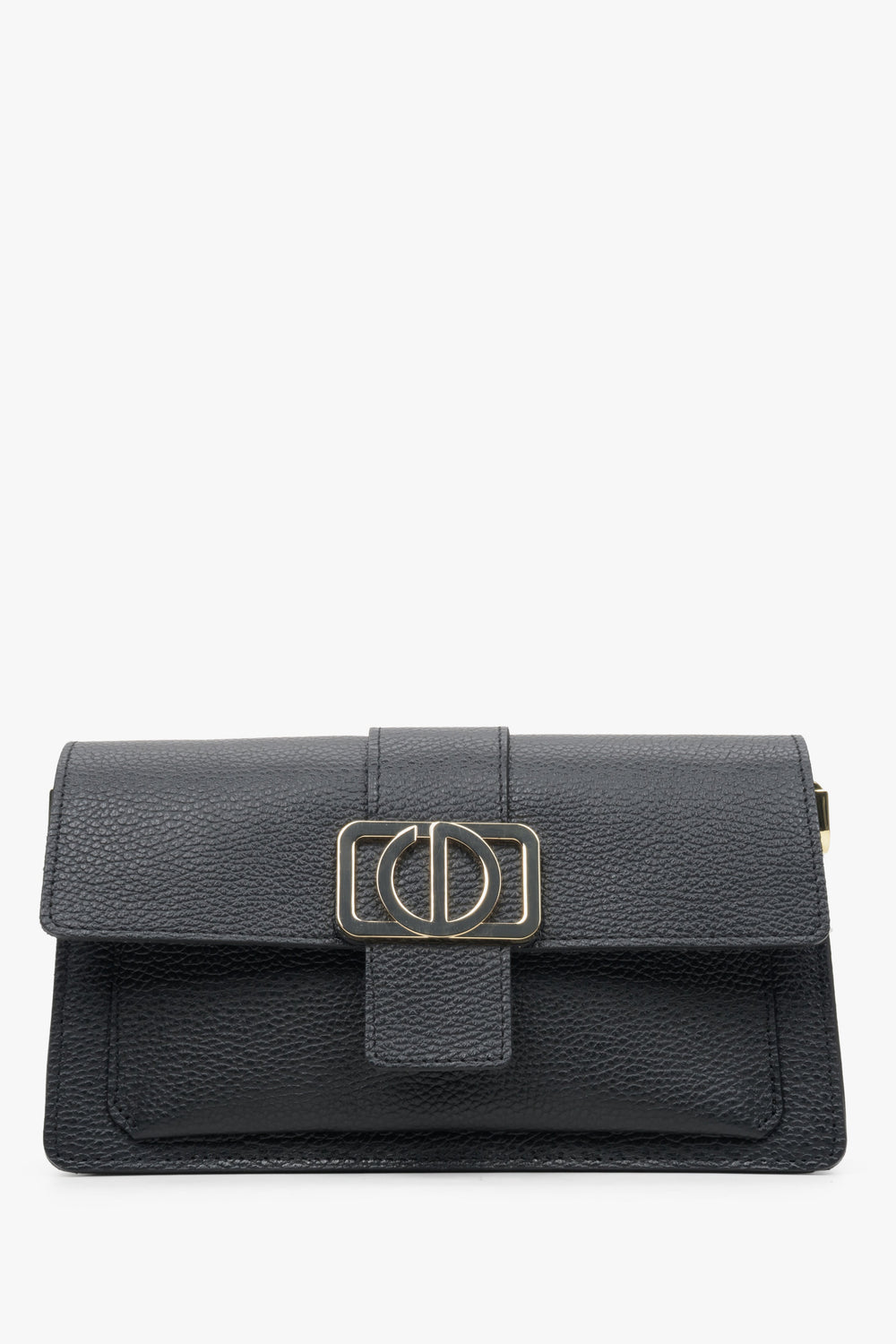 Women's Black Shoulder Bag with Gold Hardware made of Genuine Leather Estro ER00113698.