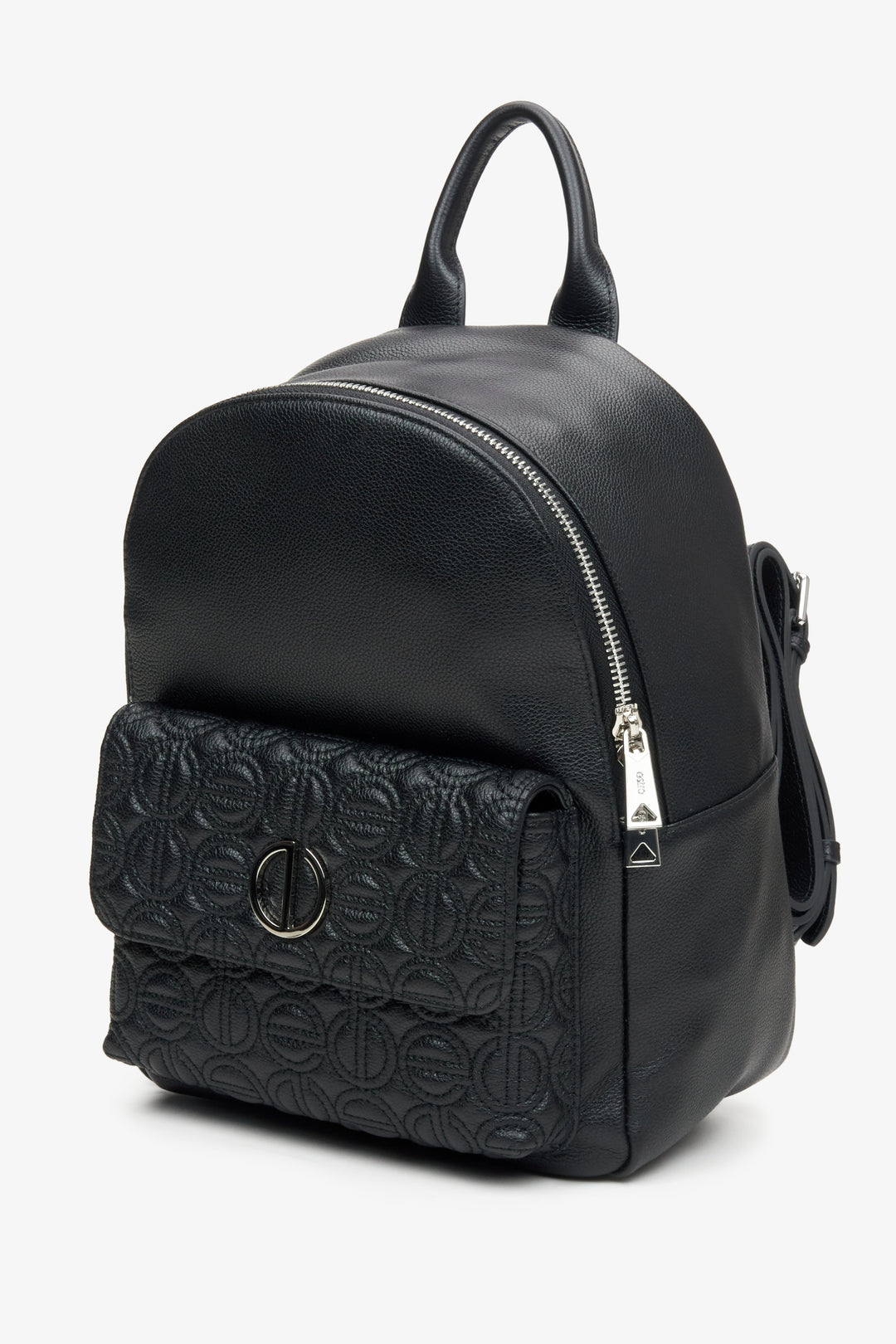Women's black leather backpack with long straps by Estro.