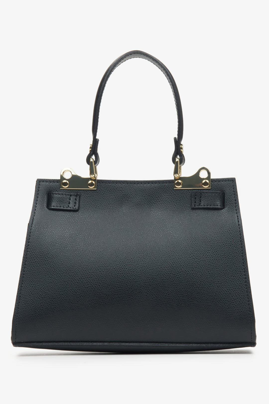 Black satchel-style handbag made of Italian genuine leather by the premium brand Estro.