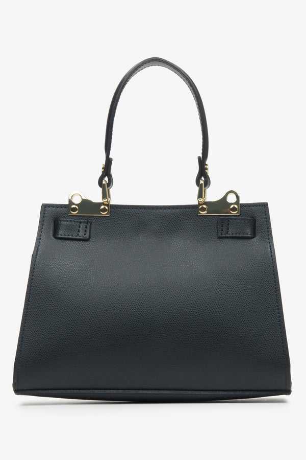 Black satchel-style handbag made of Italian genuine leather by the premium brand Estro.