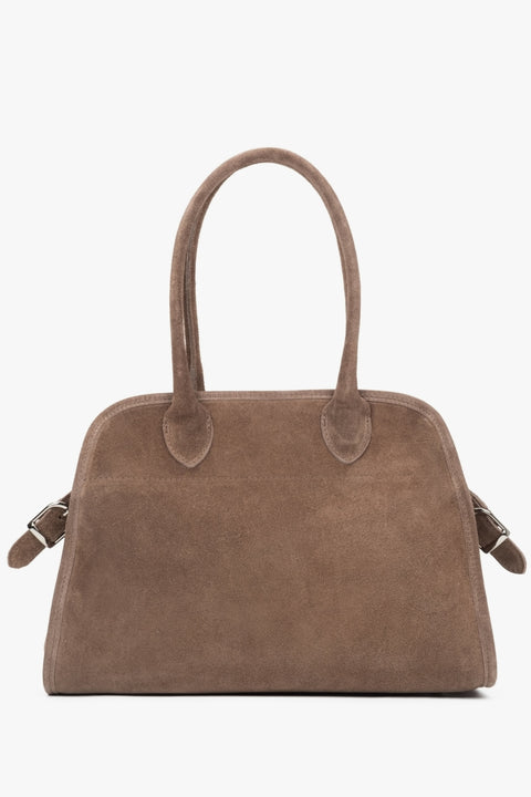 Beige women's handbag in a satchel style, made from Italian premium-quality natural velour, by Estro.