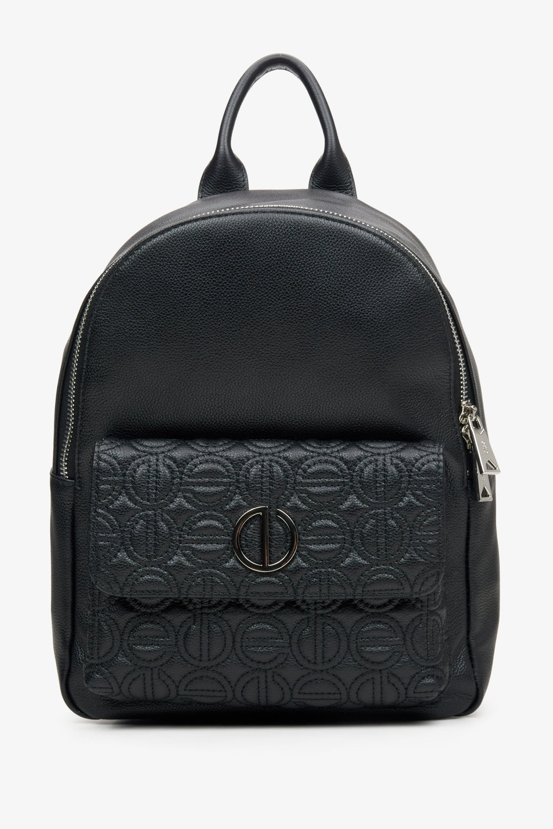 Women's Black Leather Backpack with Long Adjustable Straps Estro ER00115050.