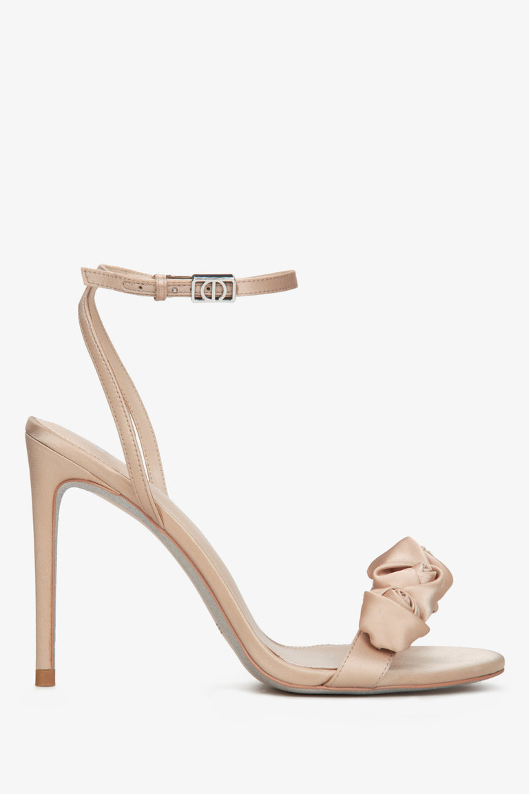 Women's Beige Stiletto Heels Sandals with Satin Finish and Floral Details Estro ER00114744.