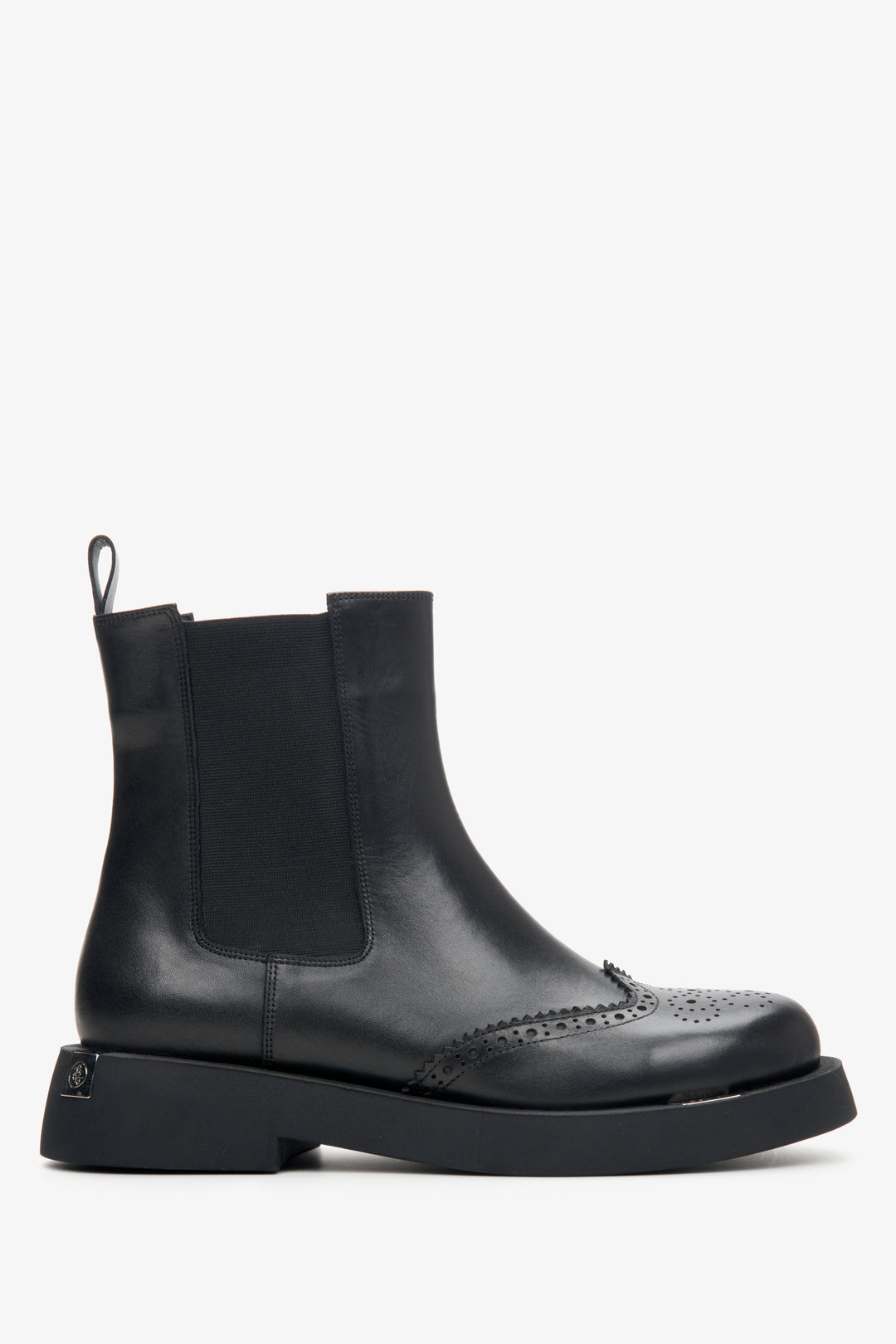 Women's Black Chelsea Boots made of Genuine Leather with Perforation Estro ER00113886.