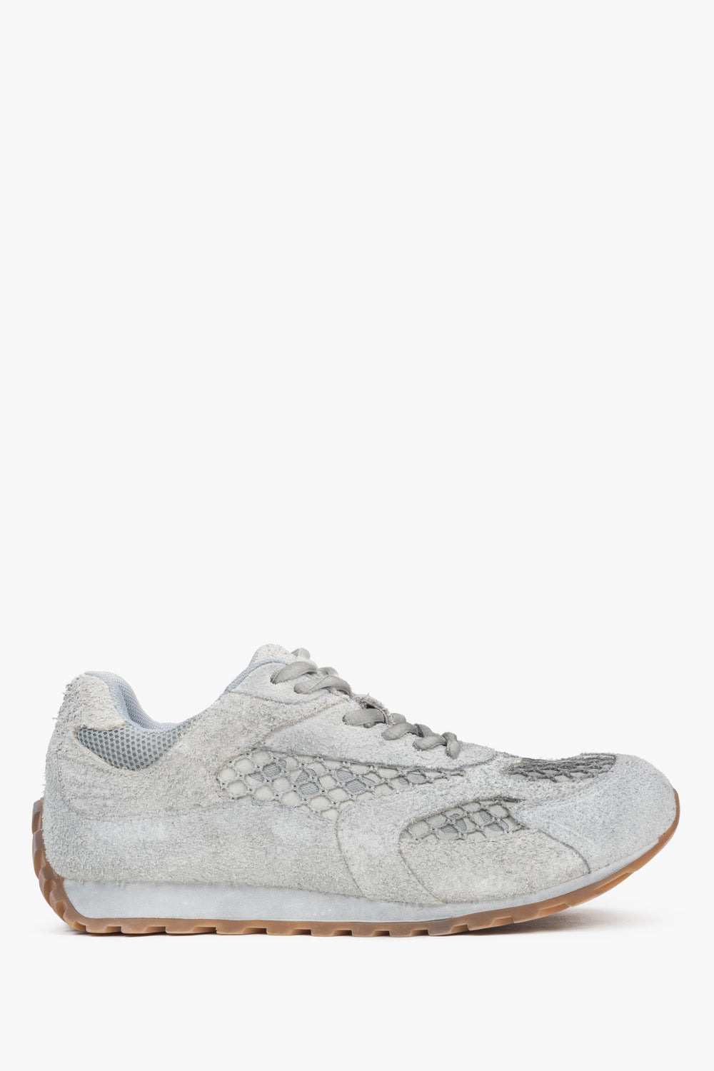 Women's Grey Velour & Textile Low-Top Sneakers ES8.