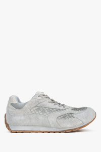 Women's Grey Velour & Textile Low-Top Sneakers ES8.