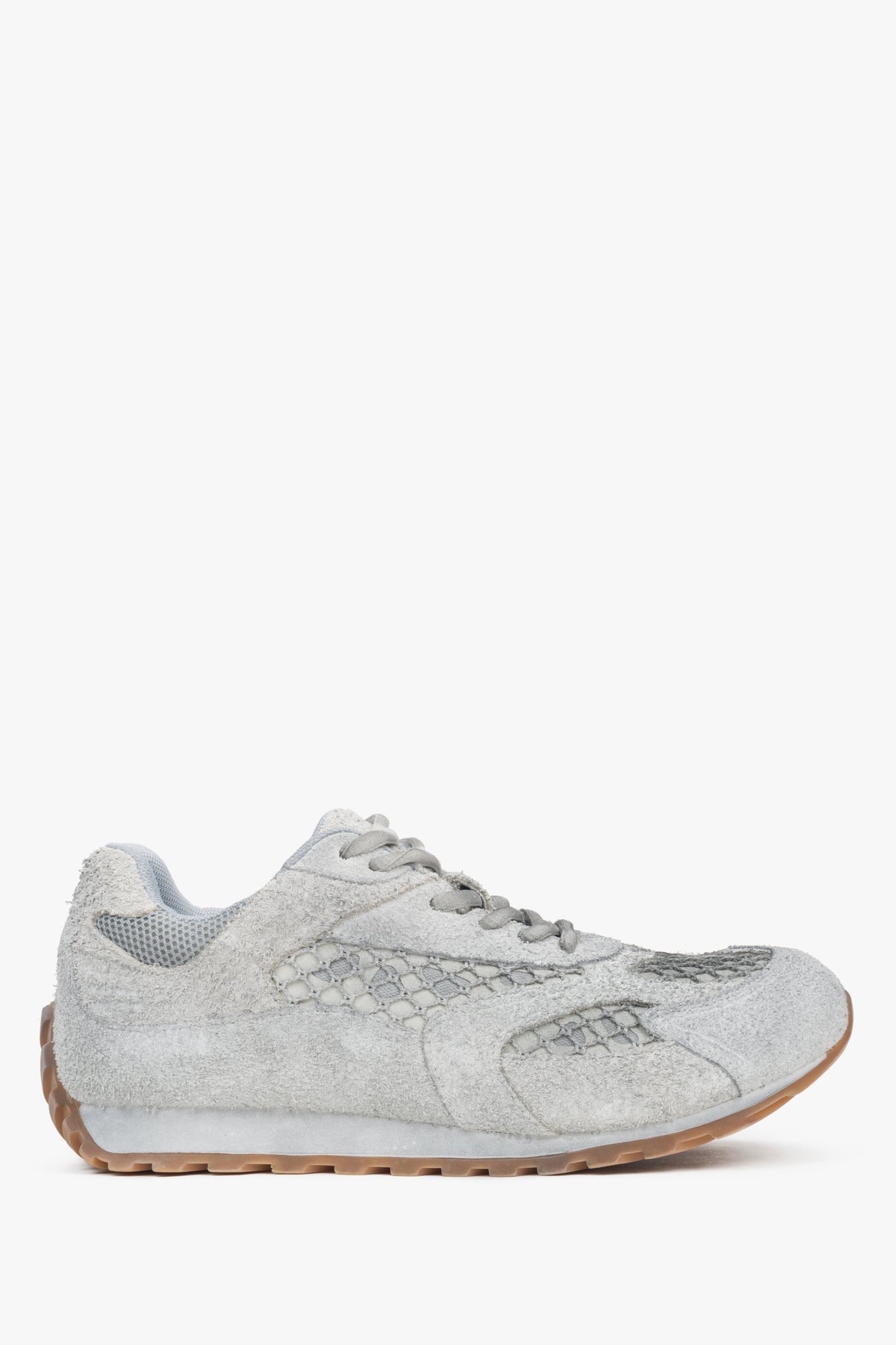 Women's Grey Velour & Textile Low-Top Sneakers ES8.
