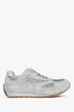 Women's Grey Velour & Textile Low-Top Sneakers ES8.