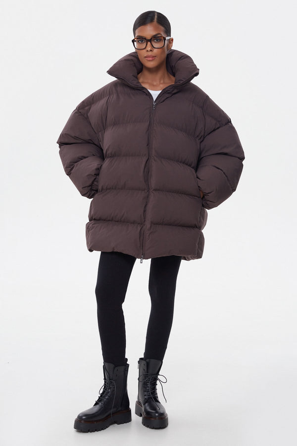 Puffer jacket with high collar best sale