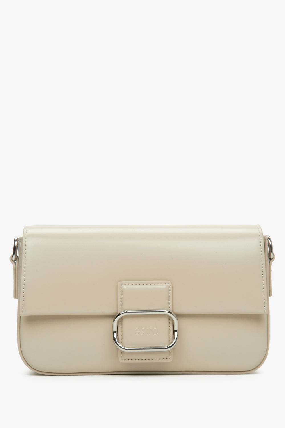 Women's Beige Leather Shoulder Bag with Silver Hardware Estro ER00115773.