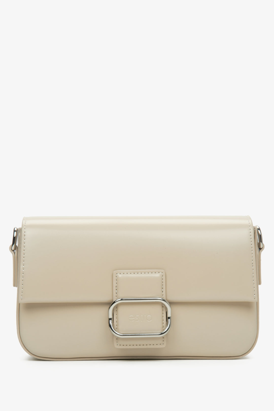 Women's Beige Leather Shoulder Bag with Silver Hardware Estro ER00115773.