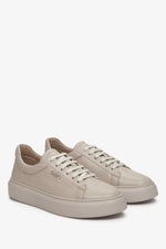 Women's Beige Leather Sneakers with Laces Estro ER00112687.