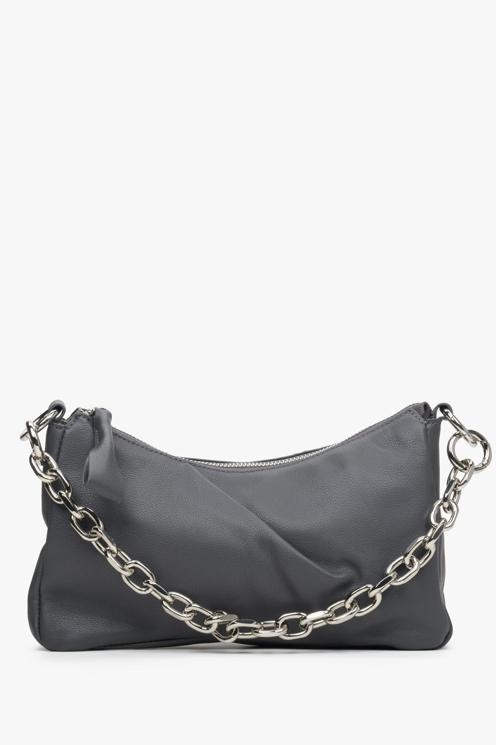 Women's Grey Chain Strap Shoulder Bag made of Genuine Leather Estro ER00113721.