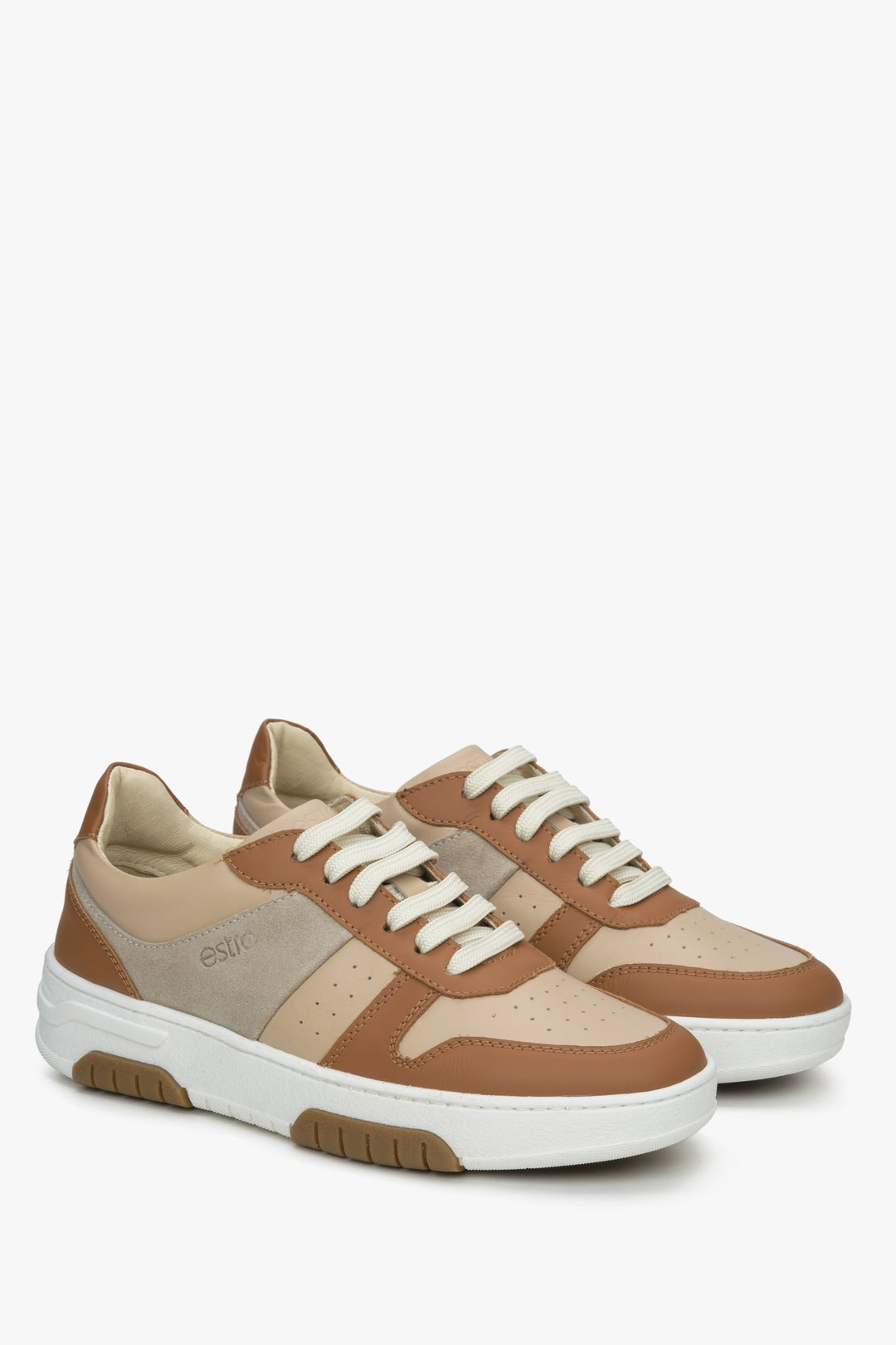 Estro women's brown-white-grey sneakers made of genuine leather.