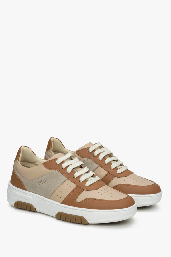 Estro women's brown-white-grey sneakers made of genuine leather.