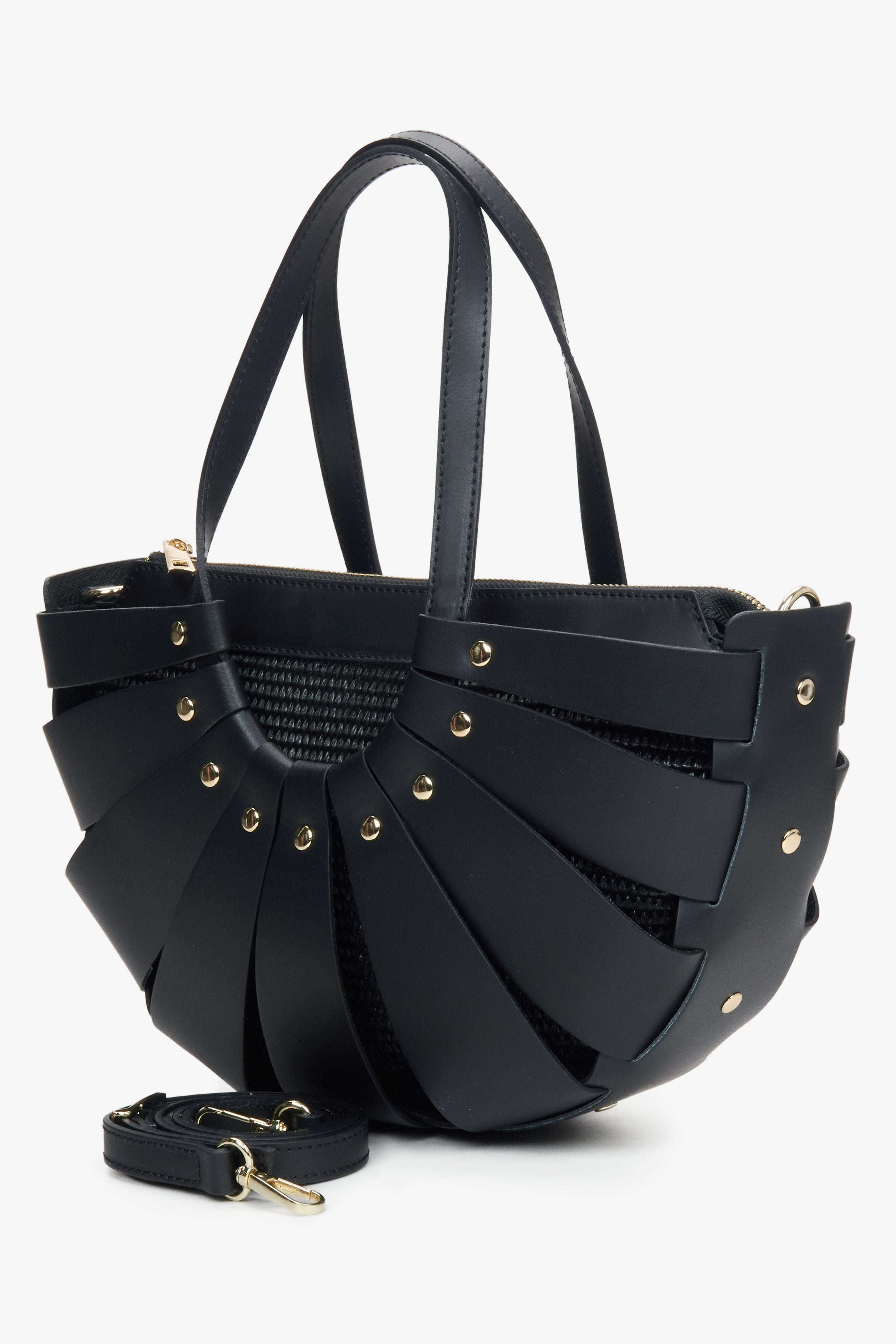 Estro black leather women's basket handbag.