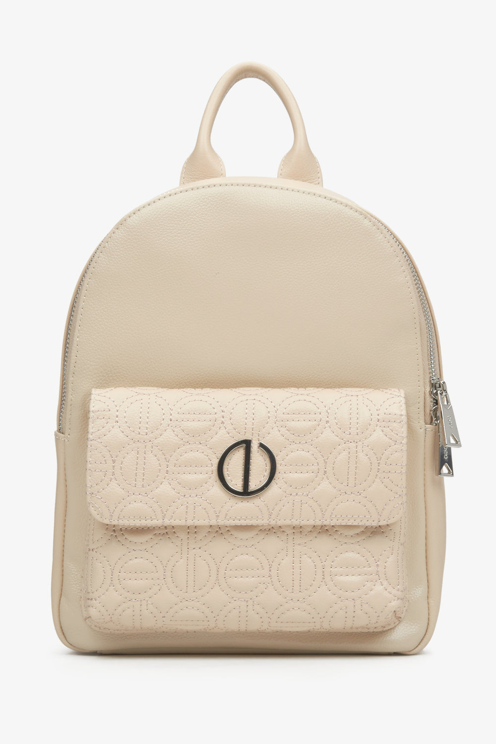 Women's Light Beige Leather Backpack with Long Adjustable Straps Estro ER00115051.