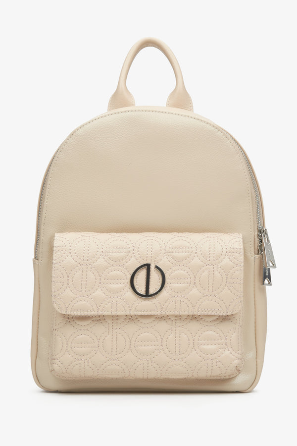 Women's Light Beige Leather Backpack with Long Adjustable Straps Estro ER00115051.