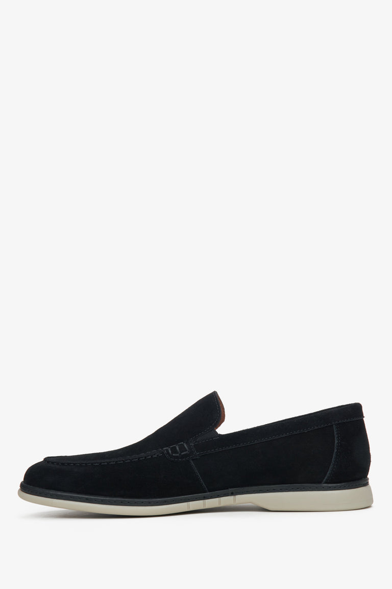 Men's black velour loafers by Estro – side view.