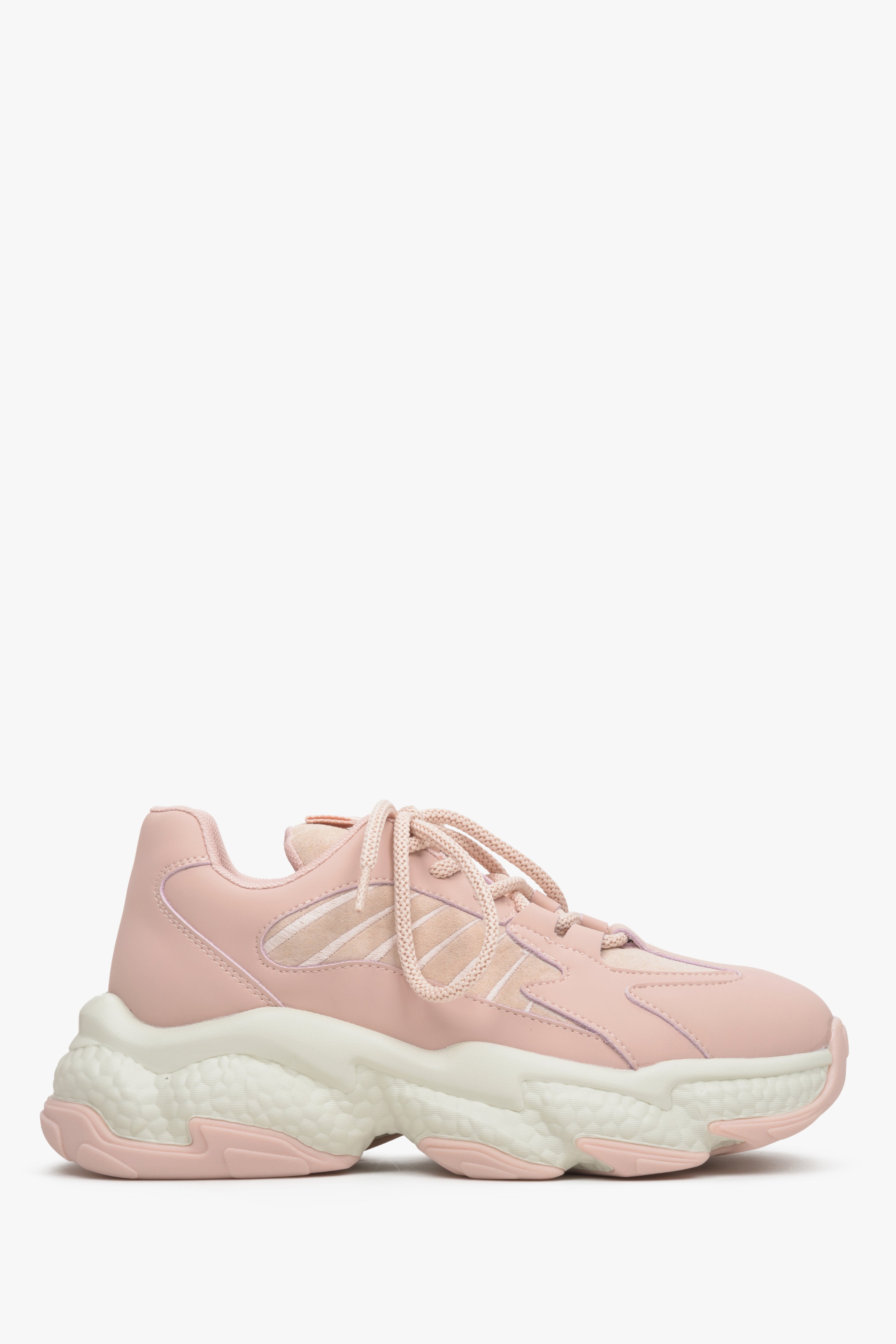 Women's sneakers in pale pink by Estro made of mixed materials - shoe profile.