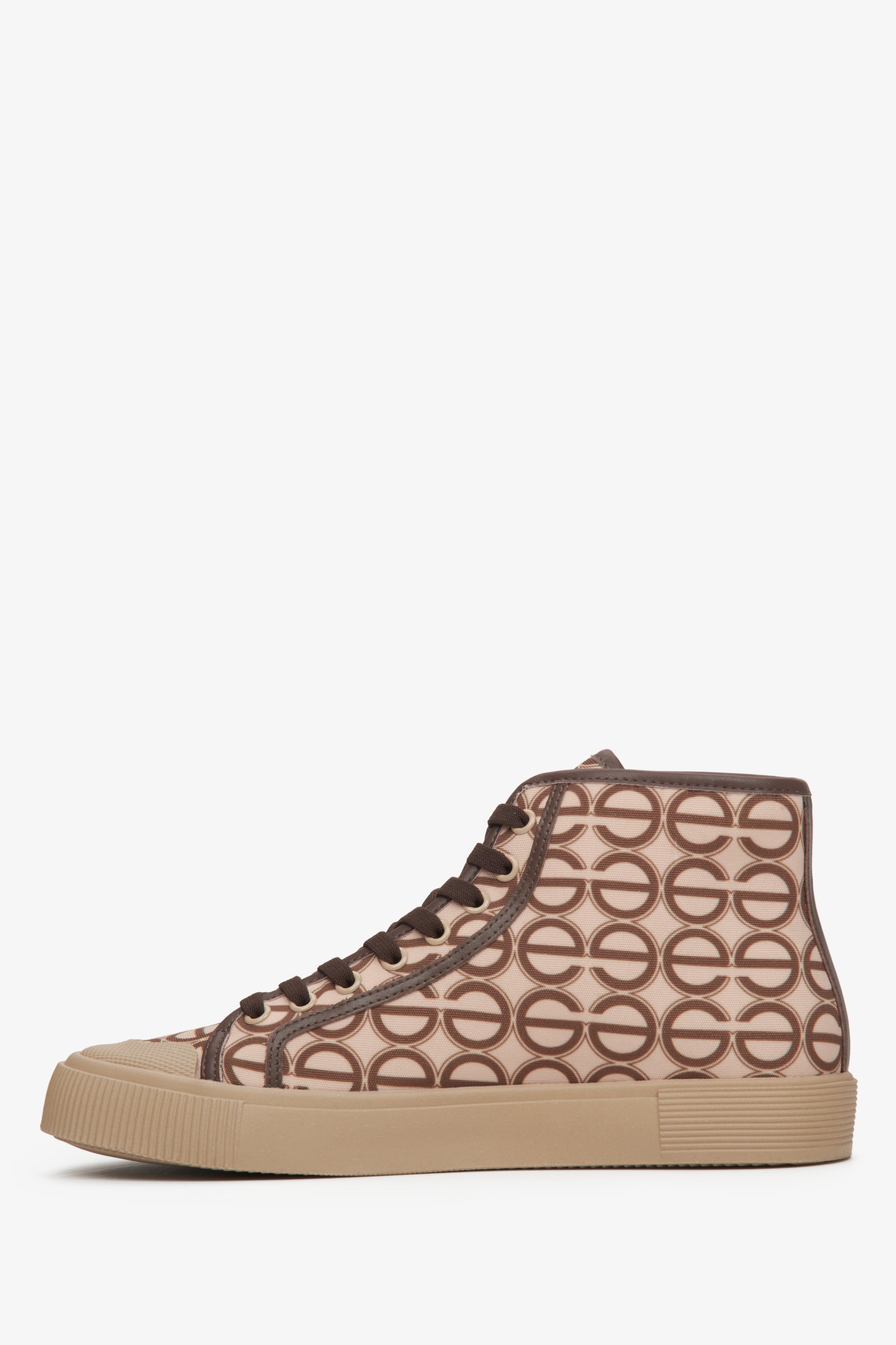 Women's beige and brown high top sneakers by Estro - shoe profile.