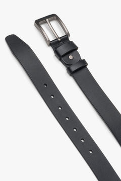 Classic men's black belt by estro, made of genuine leather – a blend of timeless design, premium quality, and elegant silver hardware