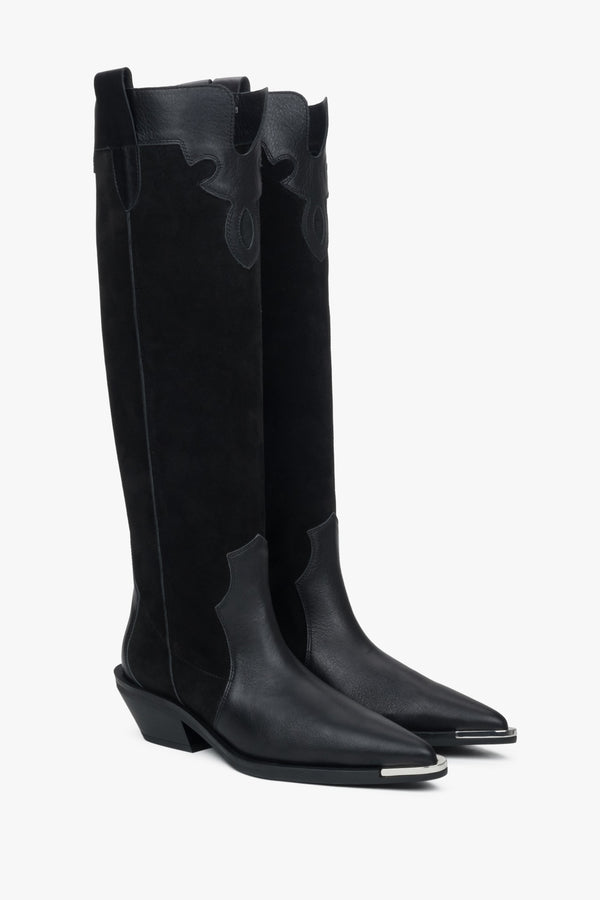 Black high velour cowboy boots for women by Estro.