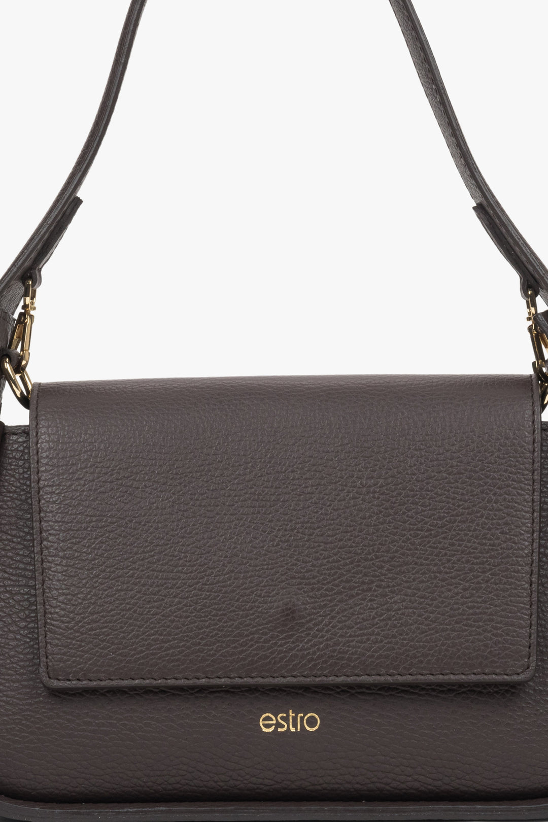 Women's dark brown Estro bag - close-up of details.