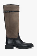 Women's Beige and Black Knee-High Boots made of Velour & Genuine Leather Estro ER00116685