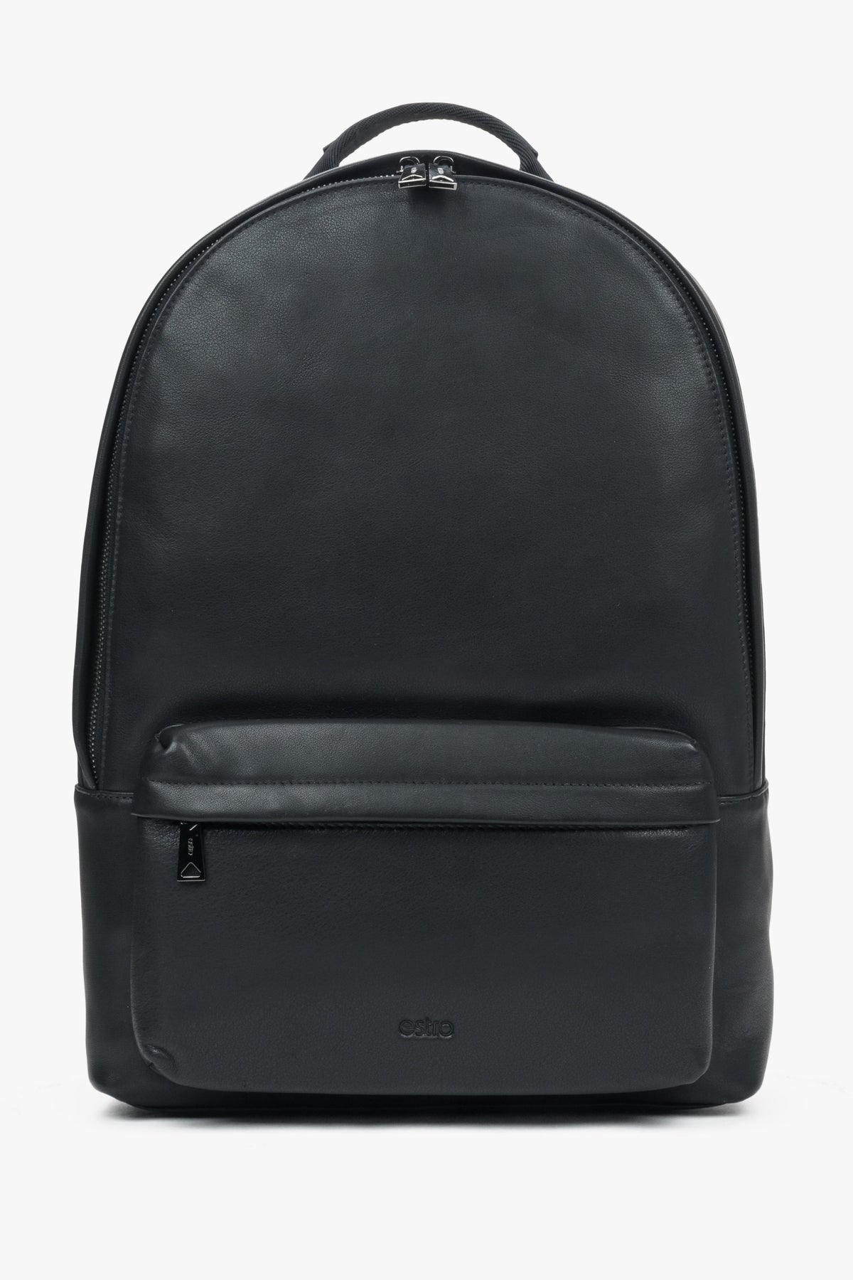 Black Spacious Men's Backpack made of Genuine Leather Estro ER00117331.
