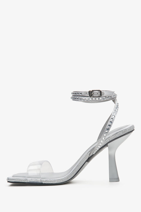 Silver leather women's heeled sandals Estro - shoe profile.