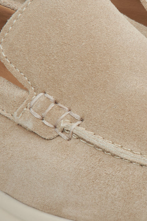 Estro's beige velour loafers for women.