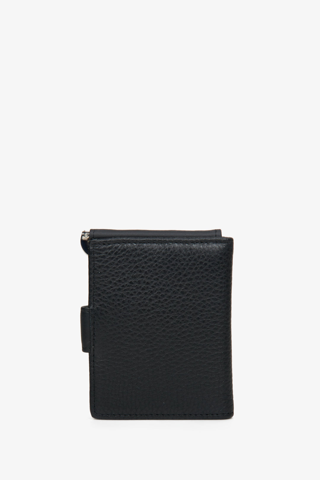 The back of the black genuine leather men's wallet by Estro.