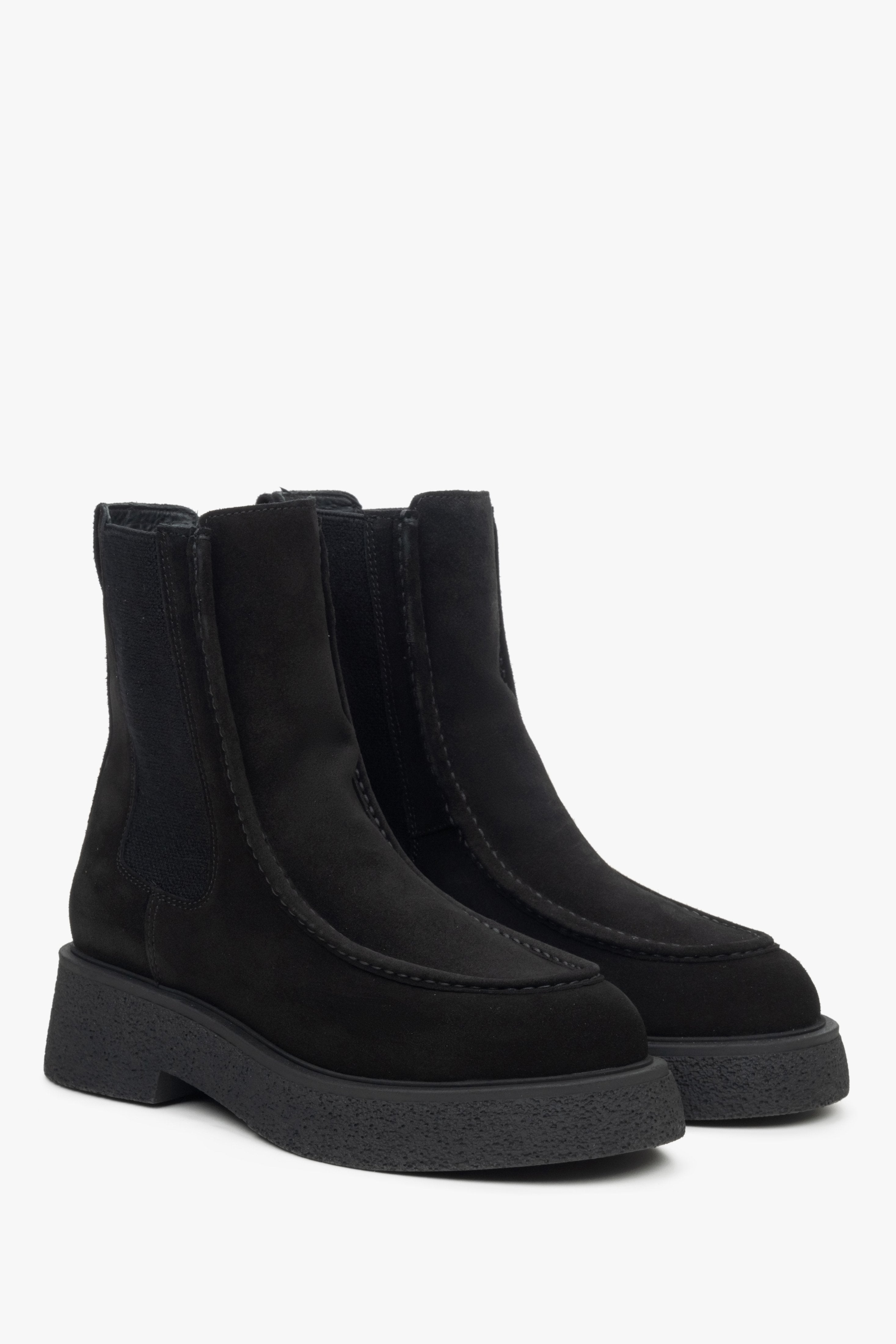 Women's black velour chelsea boots by Estro.