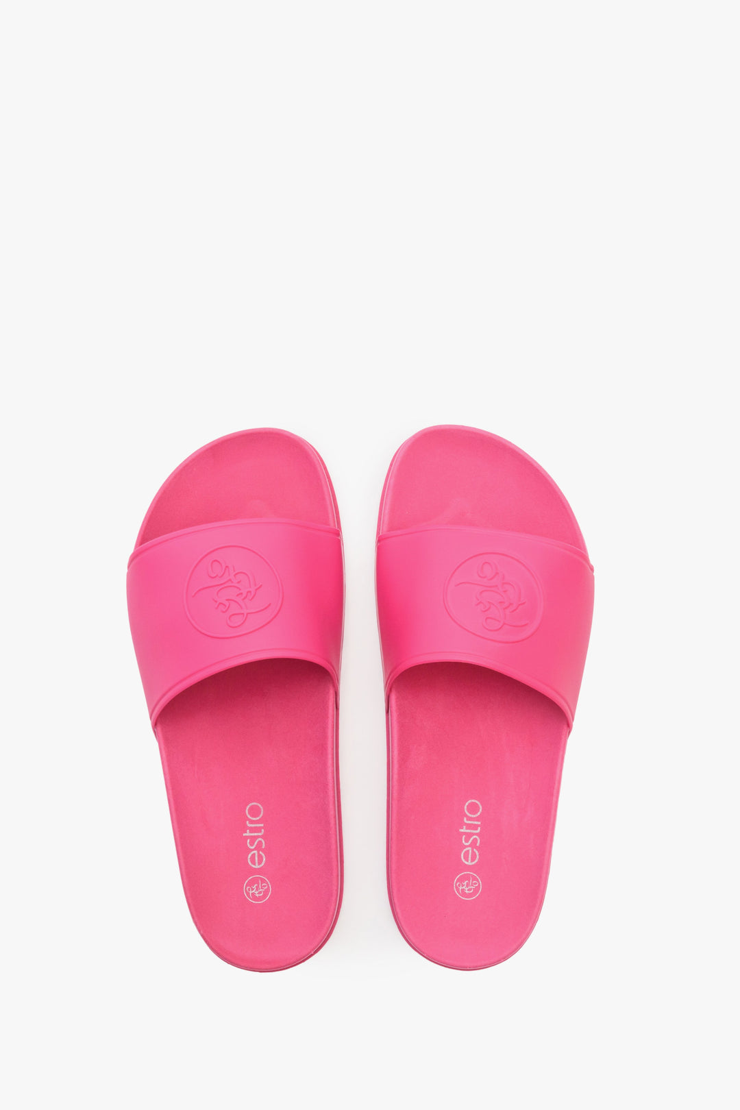 Women's pink Estro rubber pool slides - presentation of the footwear from above.