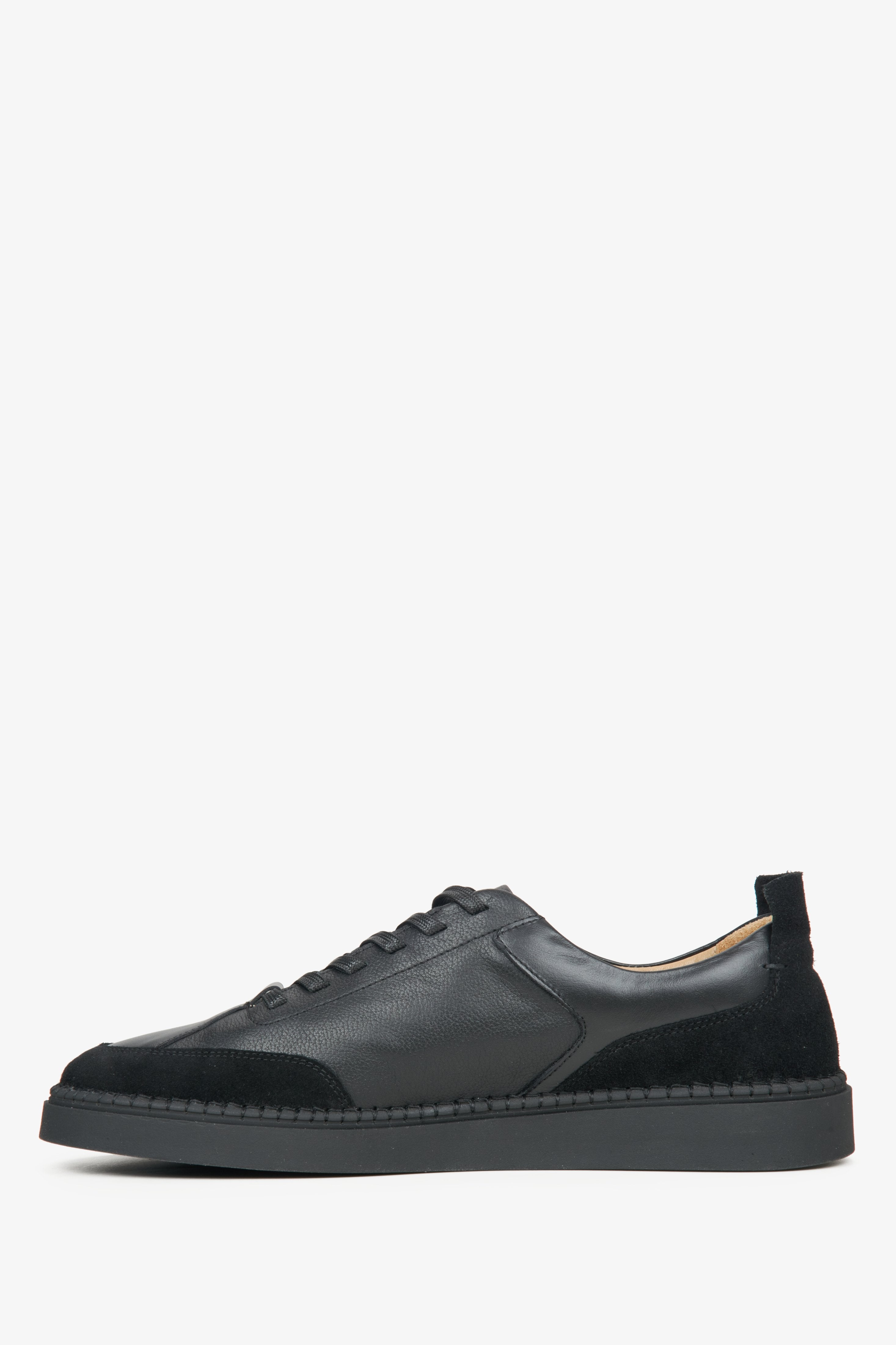 Estro black leather and velour men's sneakers - side profile.