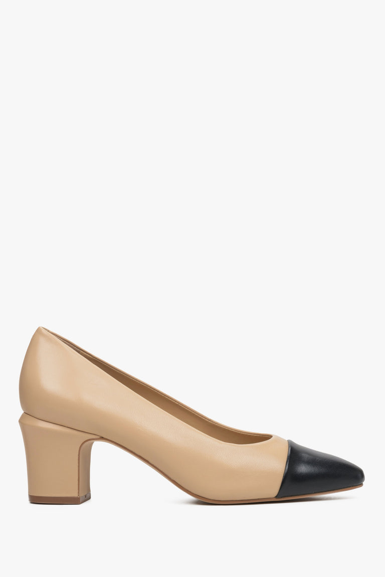 Women's Beige Leather Pumps with Square Heel Estro ER00113738.