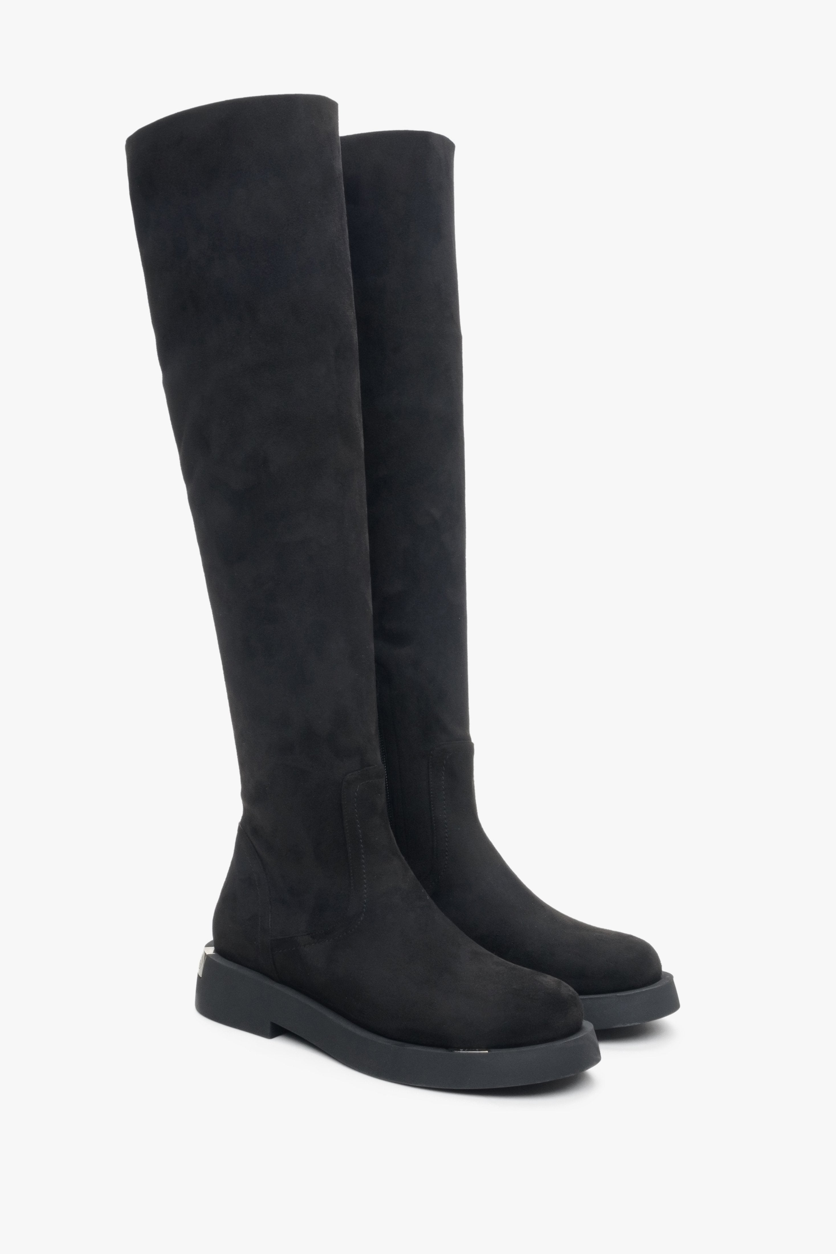 Women's Black Velour Knee-High Boots Estro.