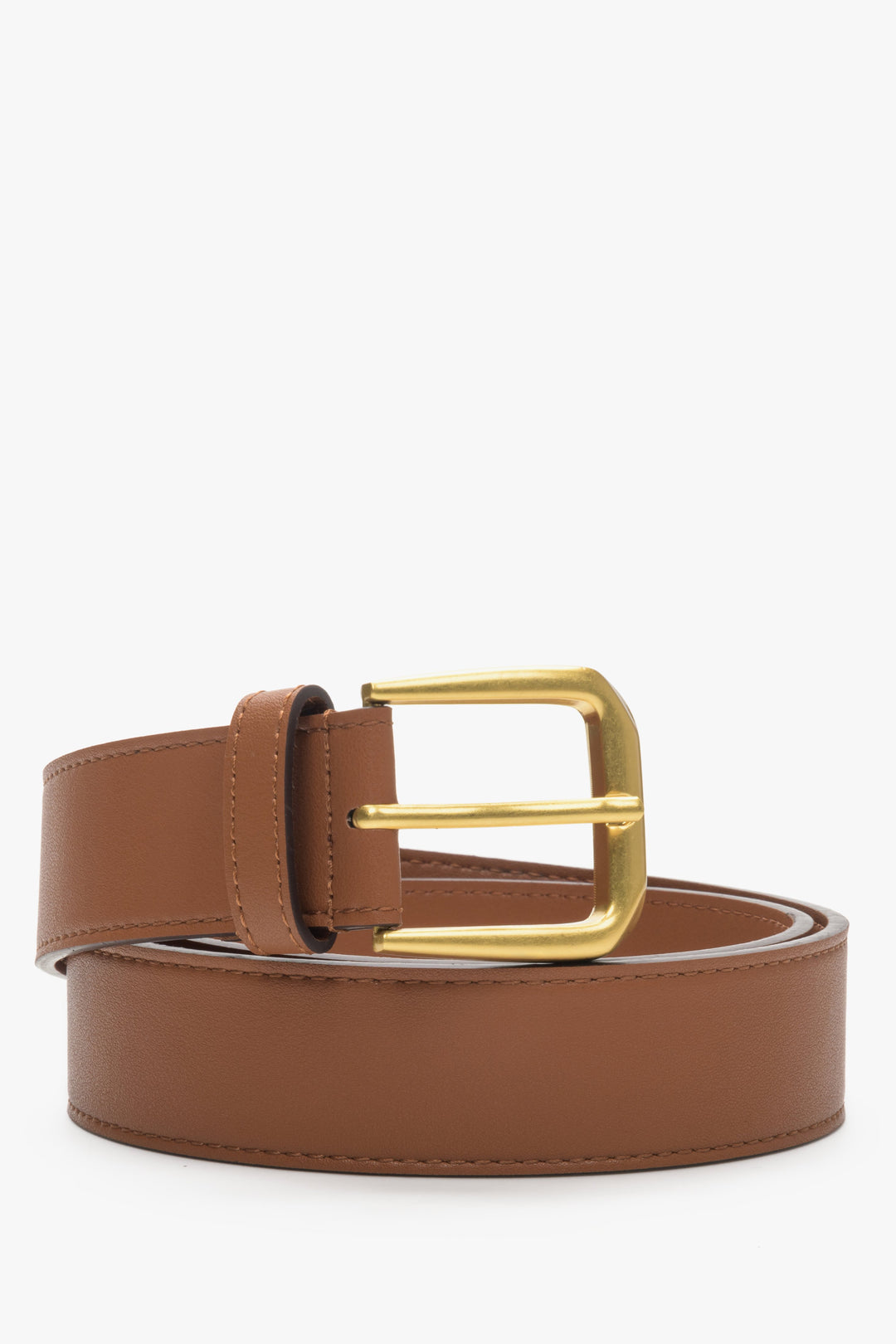 Brown women's belt with gold buckle Estro.
