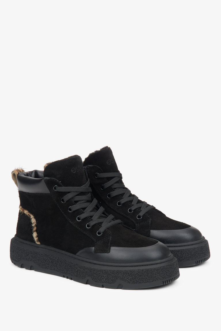 Black high-top winter sneakers for women Estro.