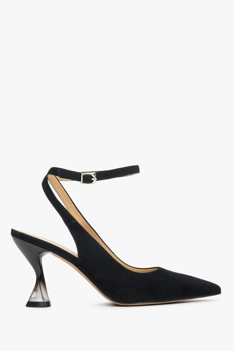 Black Velour Slingback Pumps with Funnel Heel Estro ER00113216