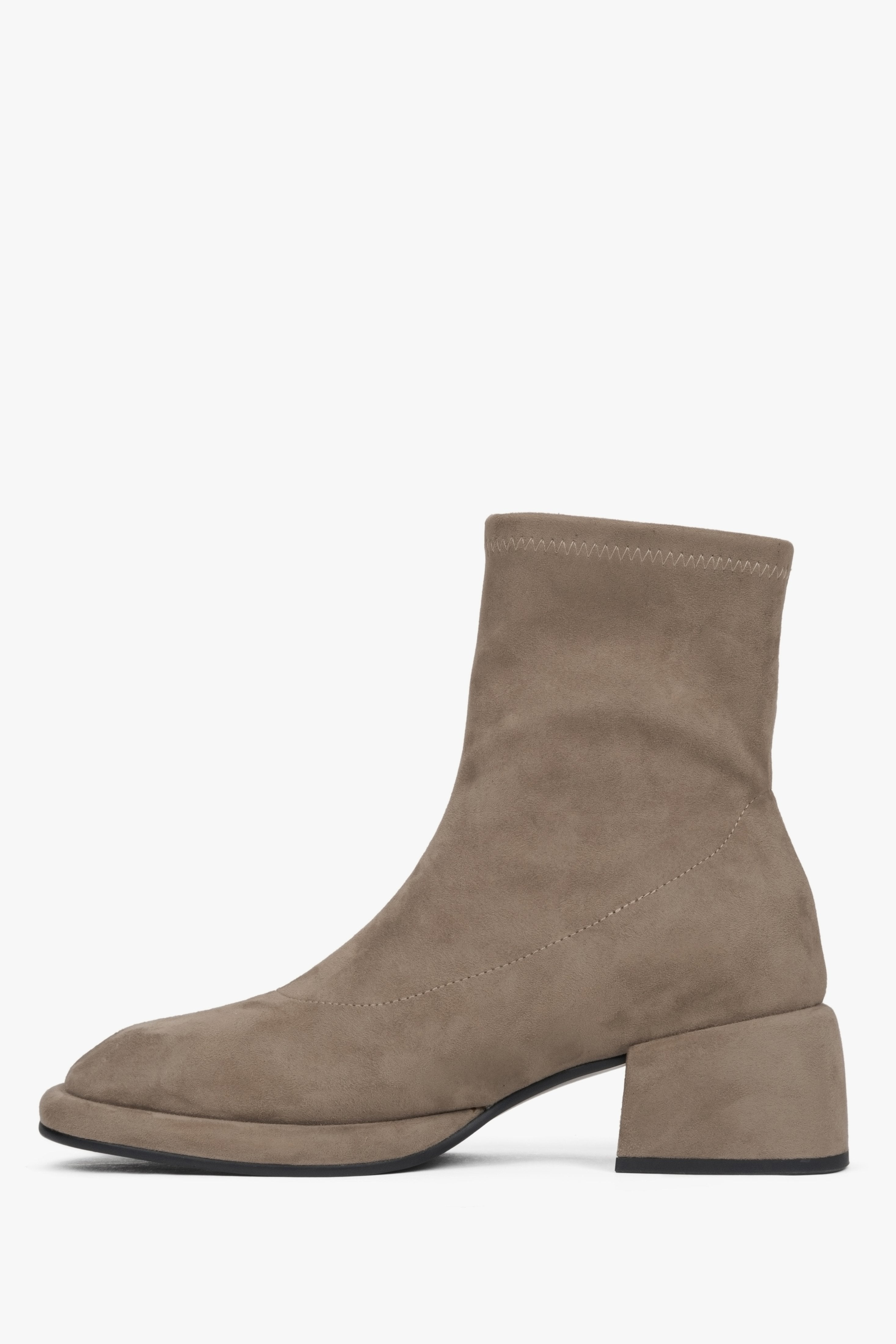 Beige velour women’s boots by Estro - shoe profile.